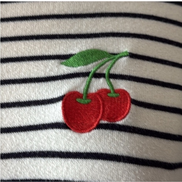 🌺J. CREW Striped Long Sleeve Shirt w/ Cherry Patch in White/Navy Size Small🌺 - Picture 8 of 11